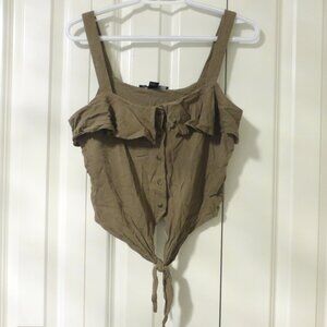 FOREVER 21 olive green button up crop top with tie front knot